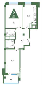 2-к квартира, на длительный срок, 66м2, 15/17 этаж