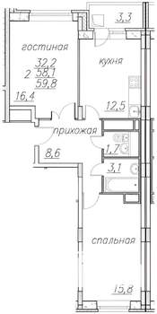 2-к квартира, на длительный срок, 63м2, 6/15 этаж
