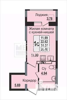 Студия квартира, на длительный срок, 26м2, 14/16 этаж