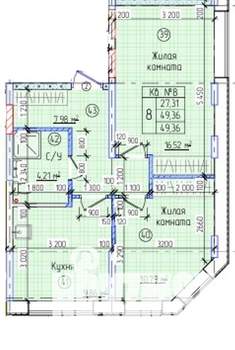 2-к квартира, вторичка, 49м2, 1/17 этаж