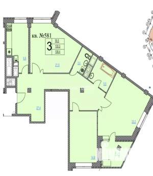 3-к квартира, вторичка, 104м2, 8/17 этаж