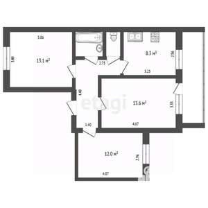 3-к квартира, вторичка, 60м2, 4/6 этаж