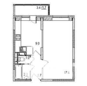 1-к квартира, сданный дом, 36м2, 5/17 этаж
