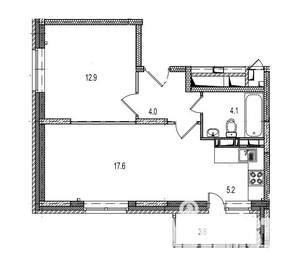 2-к квартира, сданный дом, 48м2, 4/17 этаж