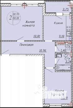 2-к квартира, вторичка, 53м2, 3/5 этаж