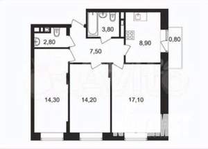 3-к квартира, вторичка, 69м2, 9/12 этаж