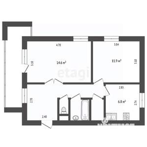 2-к квартира, вторичка, 53м2, 4/14 этаж