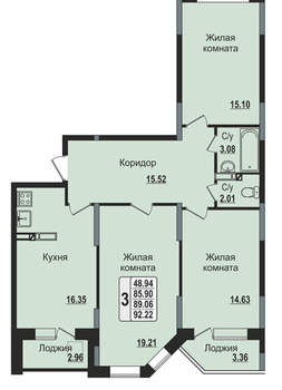3-к квартира, вторичка, 92м2, 13/16 этаж