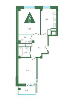 2-к квартира, вторичка, 71м2, 16/17 этаж