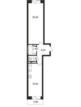 1-к квартира, вторичка, 46м2, 7/9 этаж