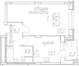 1-к квартира, вторичка, 41м2, 5/15 этаж