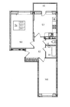 2-к квартира, вторичка, 61м2, 9/15 этаж