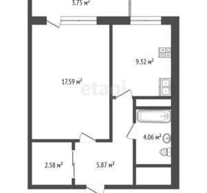1-к квартира, вторичка, 45м2, 17/17 этаж