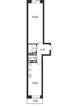 1-к квартира, вторичка, 47м2, 6/9 этаж