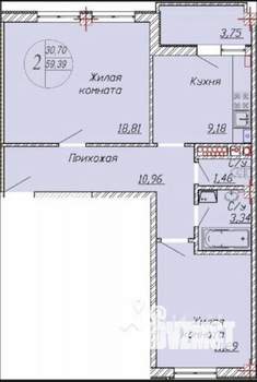 2-к квартира, вторичка, 53м2, 3/5 этаж
