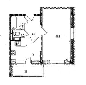 1-к квартира, вторичка, 37м2, 3/17 этаж