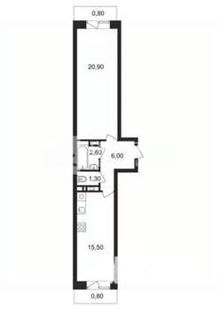 1-к квартира, вторичка, 47м2, 6/9 этаж