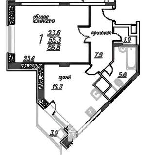 1-к квартира, вторичка, 55м2, 3/14 этаж