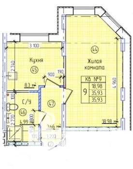 1-к квартира, вторичка, 36м2, 1/17 этаж