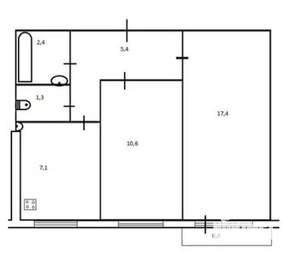 2-к квартира, вторичка, 45м2, 1/9 этаж