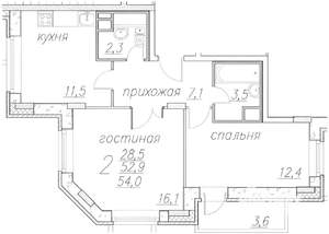 2-к квартира, вторичка, 53м2, 6/15 этаж